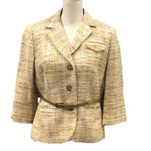 𝅺ann Taylor Loft Yellow Tweed Cropped Belted Blazer 10P